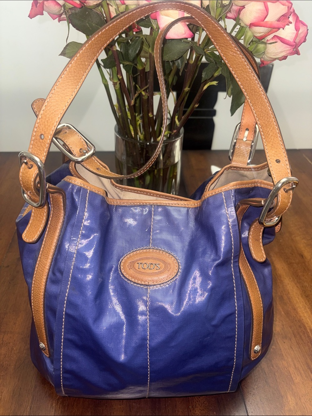 Tod's Rare Patent Leather Classic Blue/Navy Tote (g-bag) in GUC
